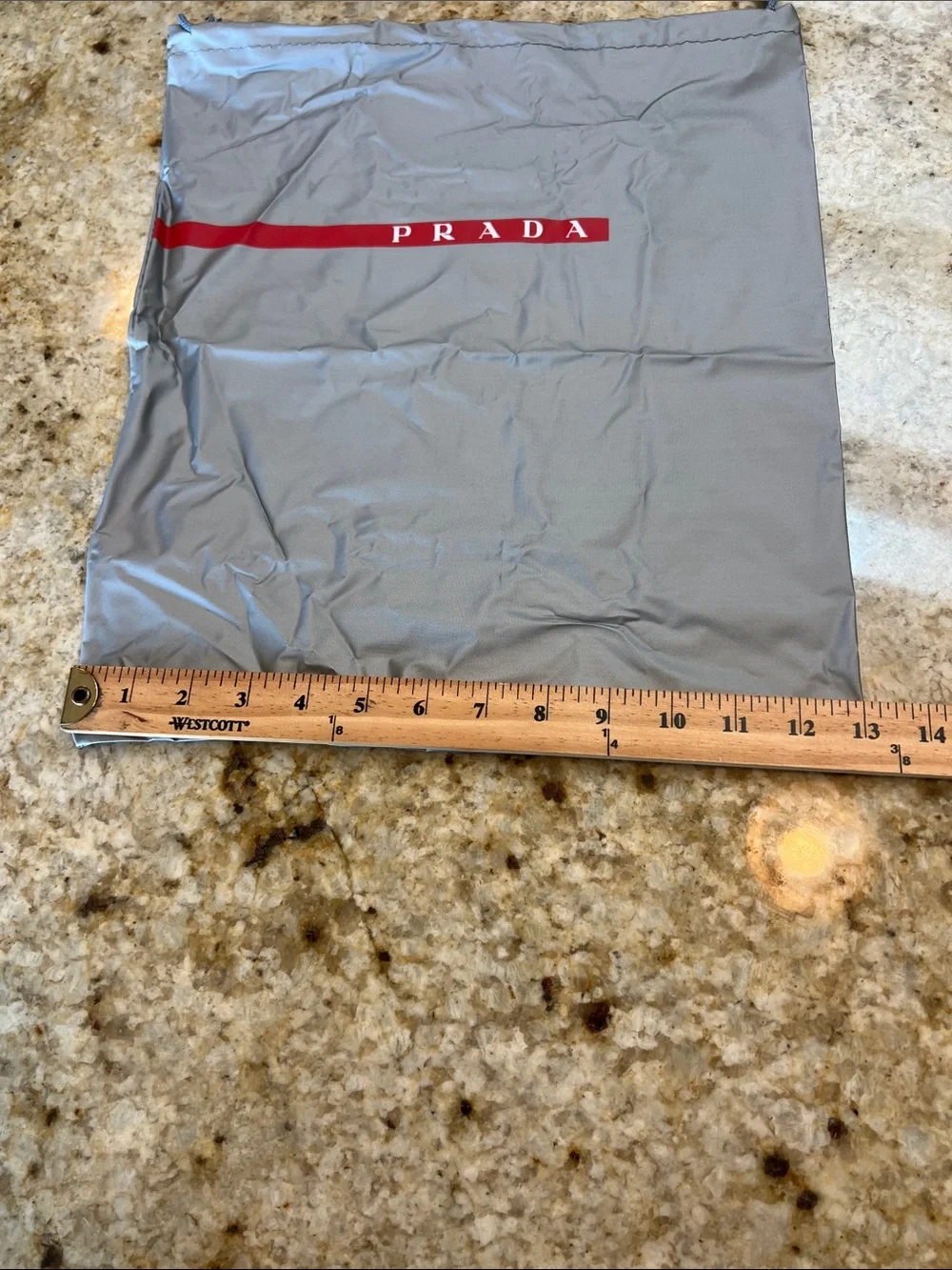 PRADA GRAY/red LOGO NYLON DRAWSTRING DUSTBAG TRAVEL STORAGE ORGANIZATION